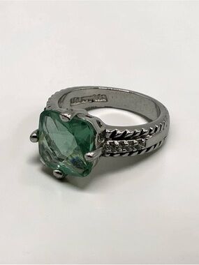Lia Sophia Silver-Tone Green Crystal Statement Ring Size 8.75-9